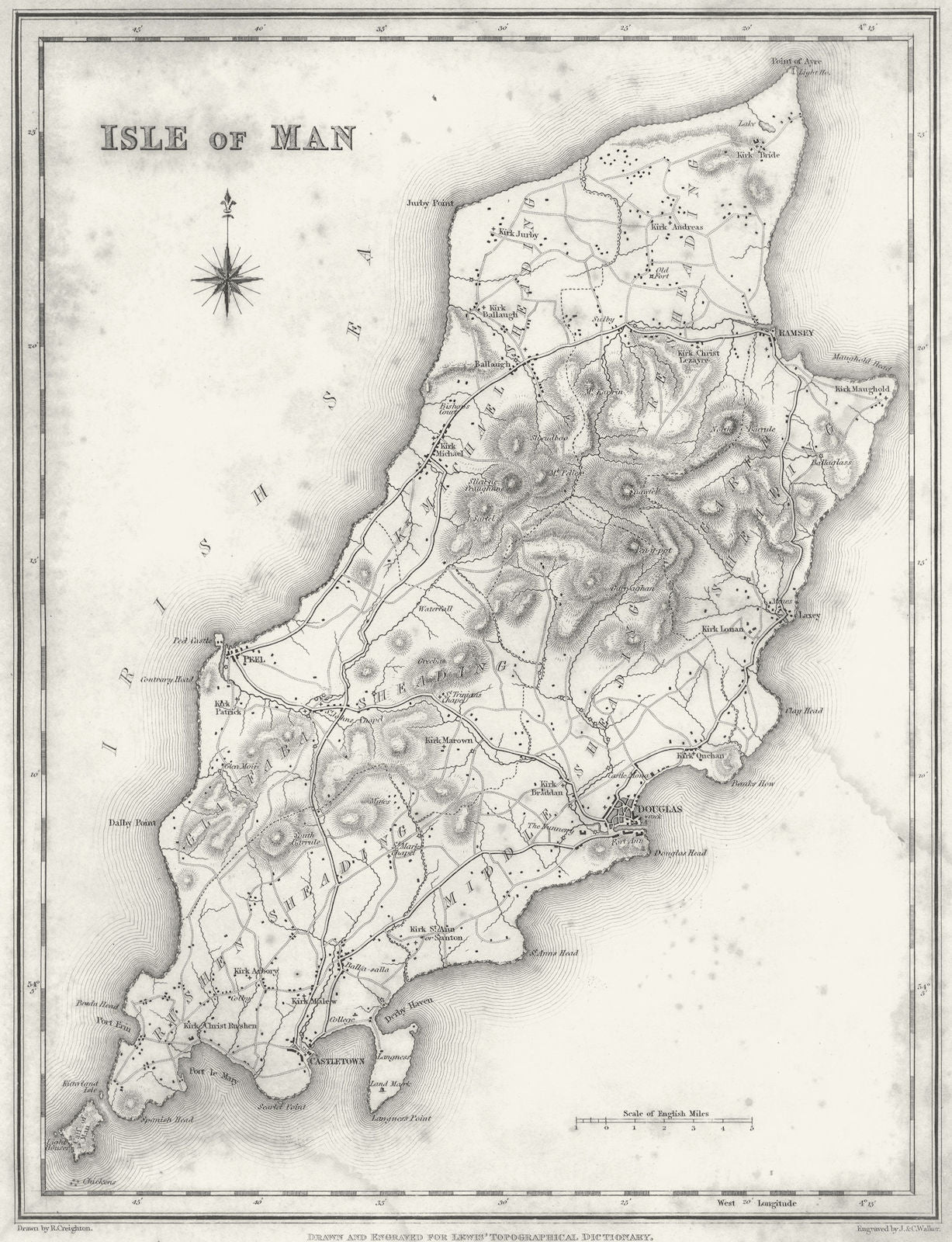 IOM. Isle of Man. Lewis 1831 old antique vintage map plan chart